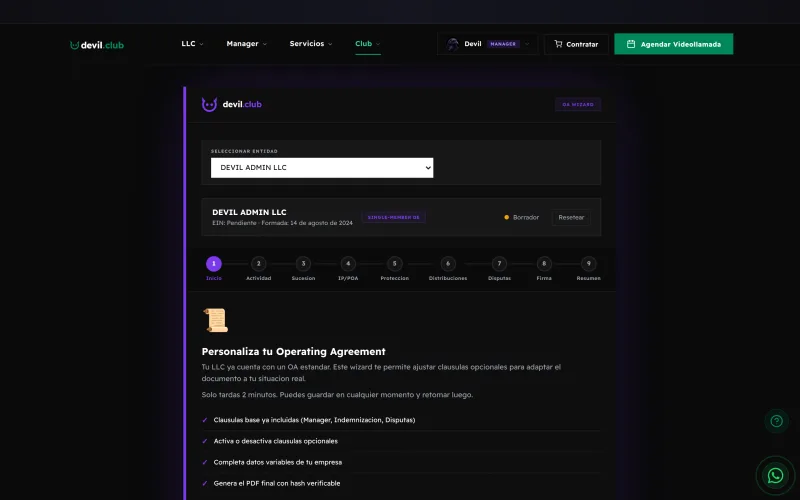 OA Wizard: Operating Agreement guided drafting