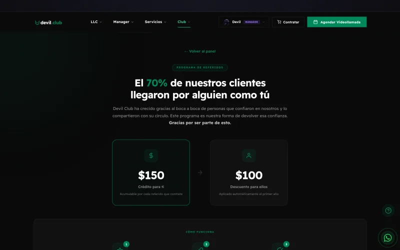Referral program: codes, credit, public ranking
